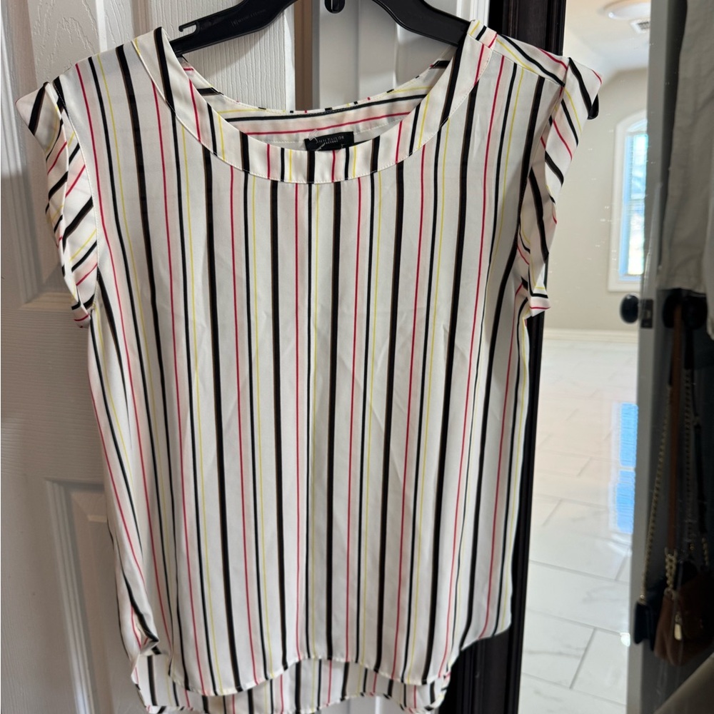 Ann Taylor Factory Striped Blouse - Black, Red, Yellow on White